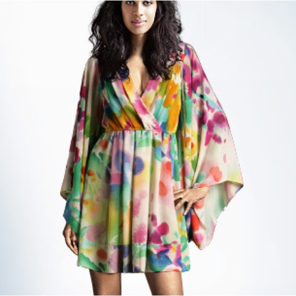 NWT H&M watercolor rainbow billow sleeve mini dress - Picture 8 of 8